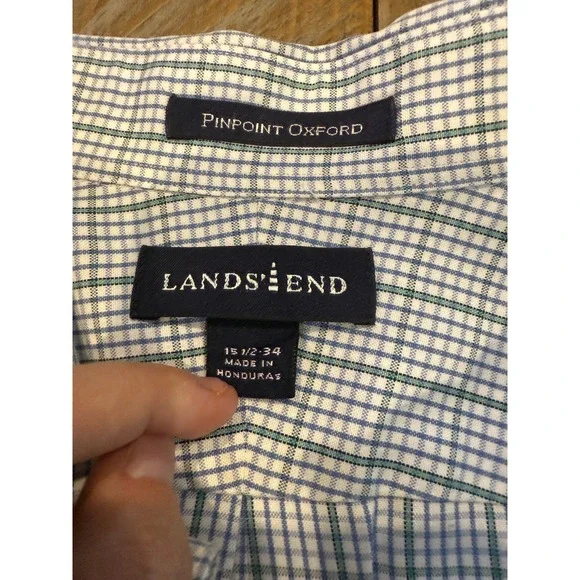 Lands' End Men's Pinpoint Oxford Plaid Button Down Shirt 15.5-34 - Picture 4 of 6